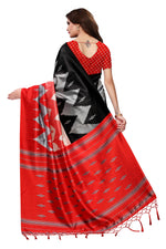 Mysore Silk BlackRed Color Printed Saree With Blouse