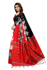 Mysore Silk BlackRed Color Printed Saree With Blouse