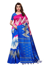Mysore Silk PinkBlue Color Printed Saree With Blouse