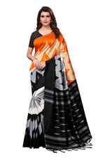 Mysore Silk OrangeBlack Color Printed Saree With Blouse