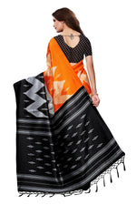 Mysore Silk OrangeBlack Color Printed Saree With Blouse