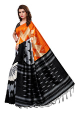Mysore Silk OrangeBlack Color Printed Saree With Blouse