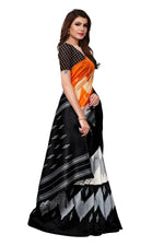 Mysore Silk OrangeBlack Color Printed Saree With Blouse