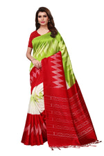 Mysore Silk GreenRed Color Printed Saree With Blouse