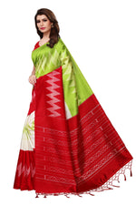Mysore Silk GreenRed Color Printed Saree With Blouse