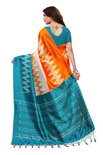 Mysore Silk OrangeTeal Color Printed Saree With Blouse