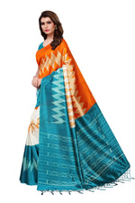 Mysore Silk OrangeTeal Color Printed Saree With Blouse