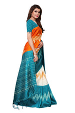 Mysore Silk OrangeTeal Color Printed Saree With Blouse