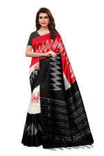Mysore Silk Red And Black Color Printed Saree With Blouse