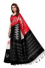 Mysore Silk Red And Black Color Printed Saree With Blouse
