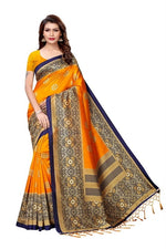 Mysore Silk Yellow Color Printed Saree In Heavy Pallu With Blouse