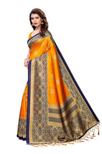 Mysore Silk Yellow Color Printed Saree In Heavy Pallu With Blouse