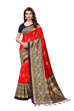 Mysore Silk Tomato Color Printed Saree In Heavy Pallu With Blouse