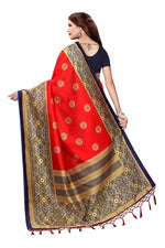 Mysore Silk Tomato Color Printed Saree In Heavy Pallu With Blouse