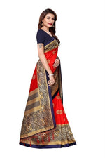Mysore Silk Tomato Color Printed Saree In Heavy Pallu With Blouse