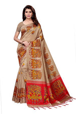 Mysore Silk CreamColor Printed Saree With Blouse