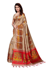 Mysore Silk CreamColor Printed Saree With Blouse