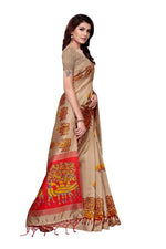Mysore Silk CreamColor Printed Saree With Blouse