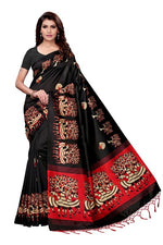 Mysore Silk Black Color Printed Saree With Blouse