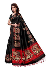 Mysore Silk Black Color Printed Saree With Blouse