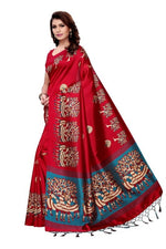 Mysore Silk Red Color Printed Saree With Blouse