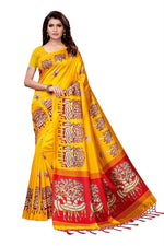 Mysore Silk Golden Color Printed Saree With Blouse