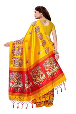 Mysore Silk Golden Color Printed Saree With Blouse