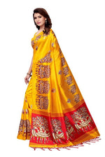 Mysore Silk Golden Color Printed Saree With Blouse