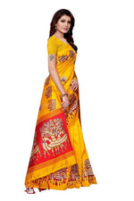 Mysore Silk Golden Color Printed Saree With Blouse