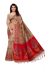 Mysore Silk CreamRed Color Printed Saree With Blouse