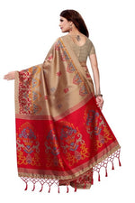 Mysore Silk CreamRed Color Printed Saree With Blouse