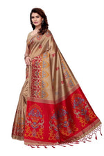 Mysore Silk CreamRed Color Printed Saree With Blouse