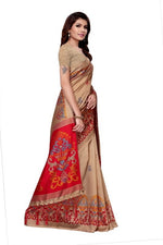 Mysore Silk CreamRed Color Printed Saree With Blouse