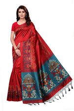Mysore Silk Red Color Printed Saree With Blouse