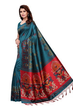 Mysore Silk Teal Color Printed Saree With Blouse