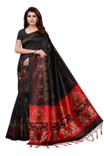 Mysore Silk Black Color Printed Saree With Blouse