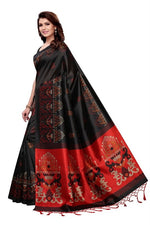 Mysore Silk Black Color Printed Saree With Blouse