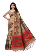Mysore Silk Teal Color Printed Saree With Blouse