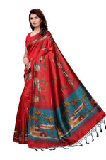 Mysore Silk Red Color Handloom Print Saree With Blouse