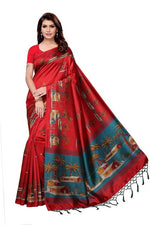 Mysore Silk Red Color Handloom Print Saree With Blouse
