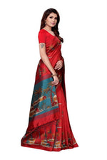 Mysore Silk Red Color Handloom Print Saree With Blouse