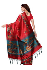 Mysore Silk Red Color Handloom Print Saree With Blouse