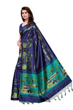 Mysore Silk Navy Blue Color Tree Print Saree With Blouse