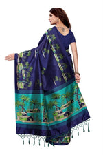 Mysore Silk Navy Blue Color Tree Print Saree With Blouse