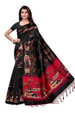 Mysore Silk Black Color Tree Print Saree With Blouse