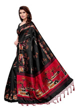Mysore Silk Black Color Tree Print Saree With Blouse