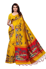 Mysore Silk Yellow Color Tree Print Saree With Blouse