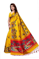 Mysore Silk Yellow Color Tree Print Saree With Blouse