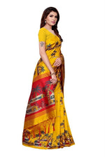 Mysore Silk Yellow Color Tree Print Saree With Blouse