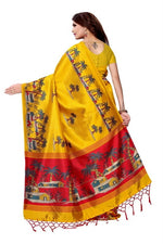 Mysore Silk Yellow Color Tree Print Saree With Blouse